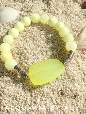 DOPAMINE + yellow jade hand crafted beaded statement bracelet/harmony & balance